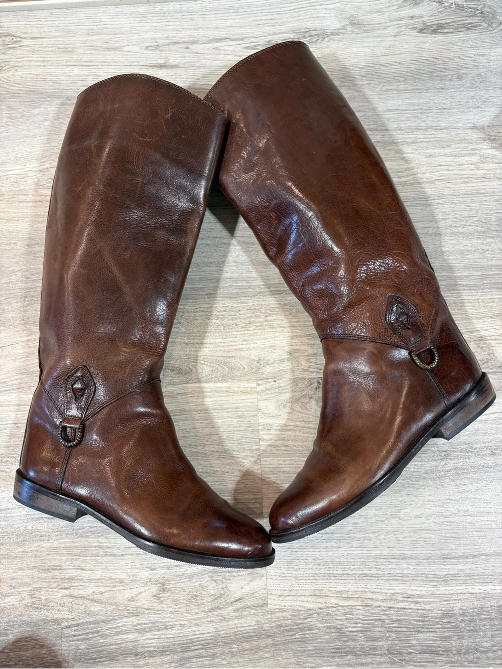 Joan David Boots Womens 37 6.5 Hand Made In Italy Leather Brown Riding Pull On